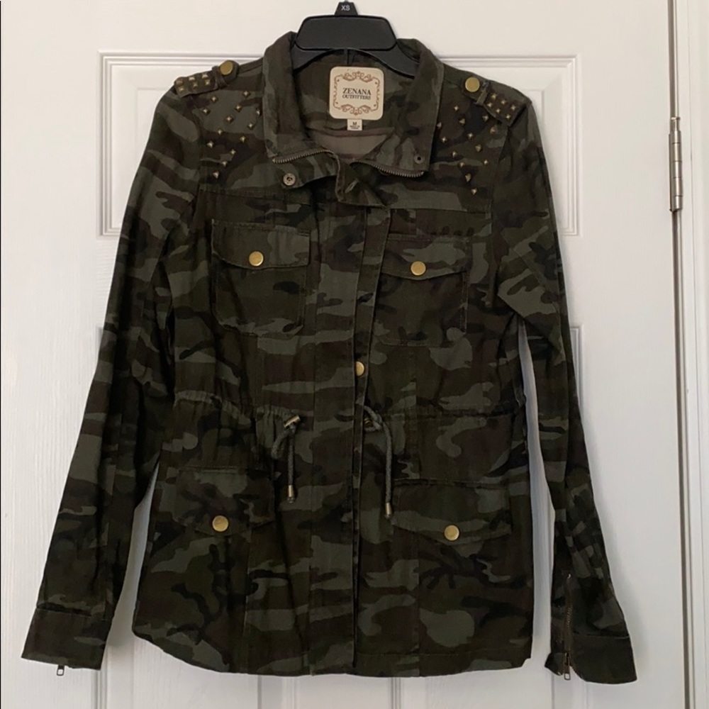 Zenana Outfitters Camo jacket with studs